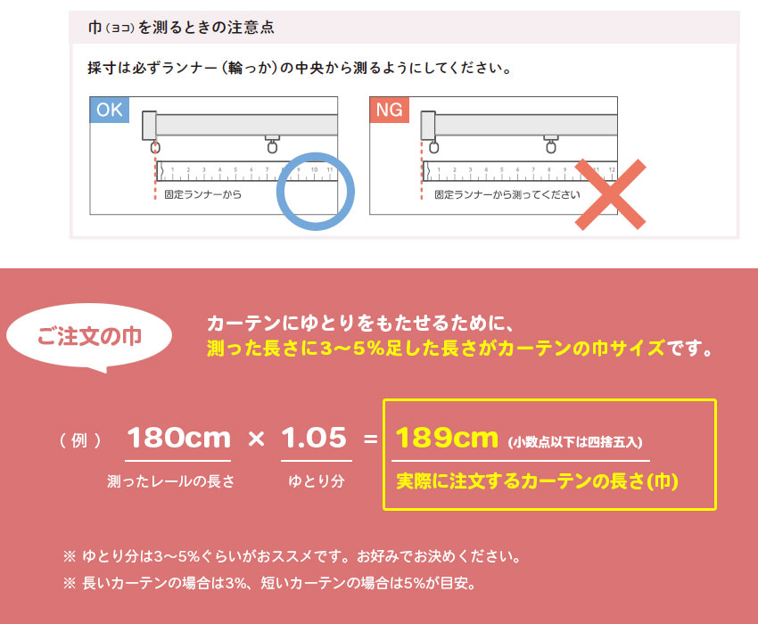 カーテンの幅の採寸