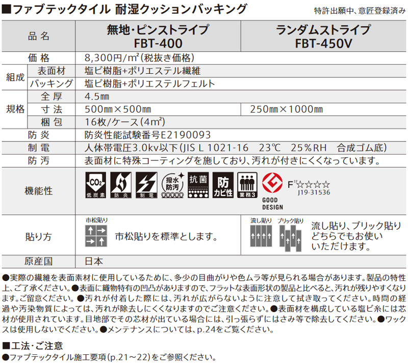 FBT101～220V，FBK601～604，FBM01～04，FBH01～04 【ファブテック】 東リ フロアタイル
