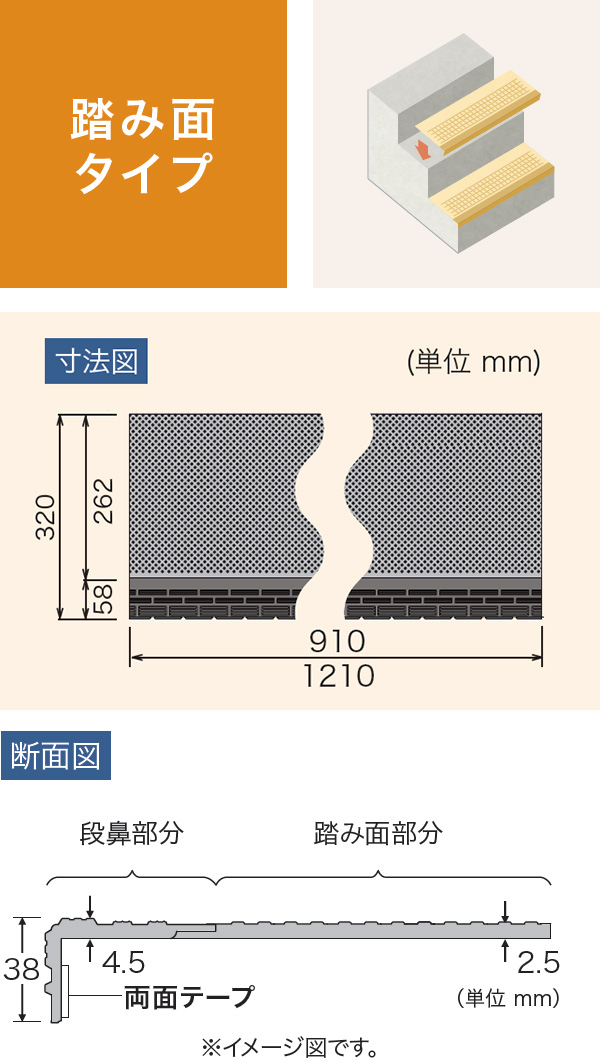 階段用ステップ [踏み面タイプ] ラウンドエンボス PX48201～48232