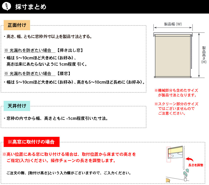 ロールスクリーン採寸まとめ