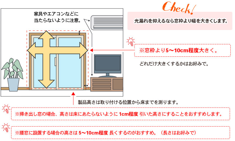 ロールスクリーン正面付け採寸方法